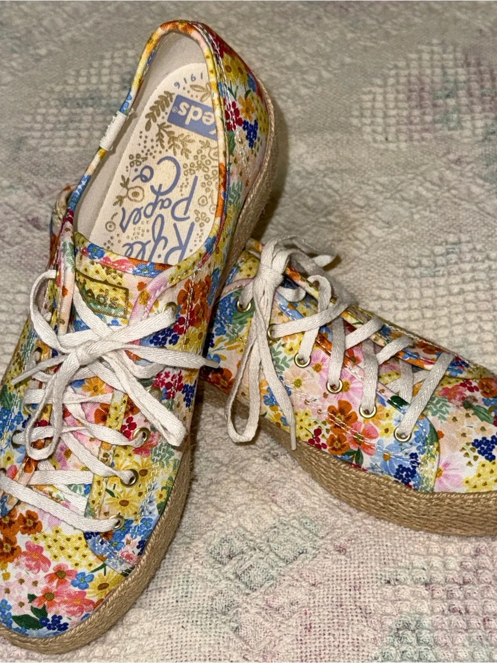 Keds x Rifle Paper Co Womens Floral Canvas Low Top Lace Up Sneakers WF67549 Sz 9